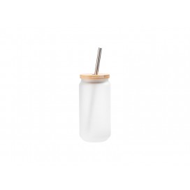 18oz/550ml Frosted Glass Mug with Bamboo Lid & SS Straw(10/pack)